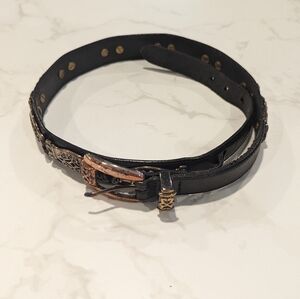 Brighton black leather belt with silver metal accents